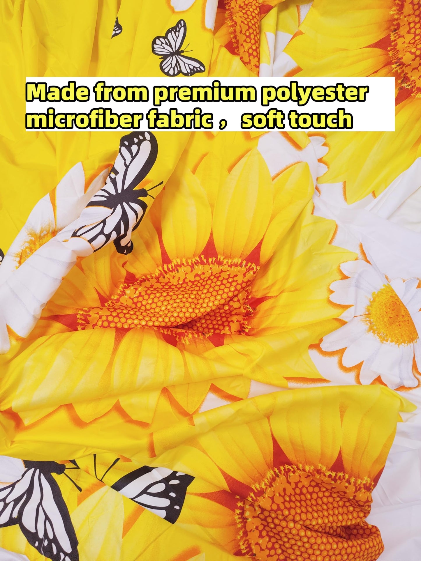 6Pcs Bed Sheet Set Queen Size, Cute Sunflower Floral Printed Soft Microfiber Bedding Sets with 1 Butterfly Patterned Sheet 1 Deep Pocket Fitted Sheet and 4 Pillowcases, Yellow
