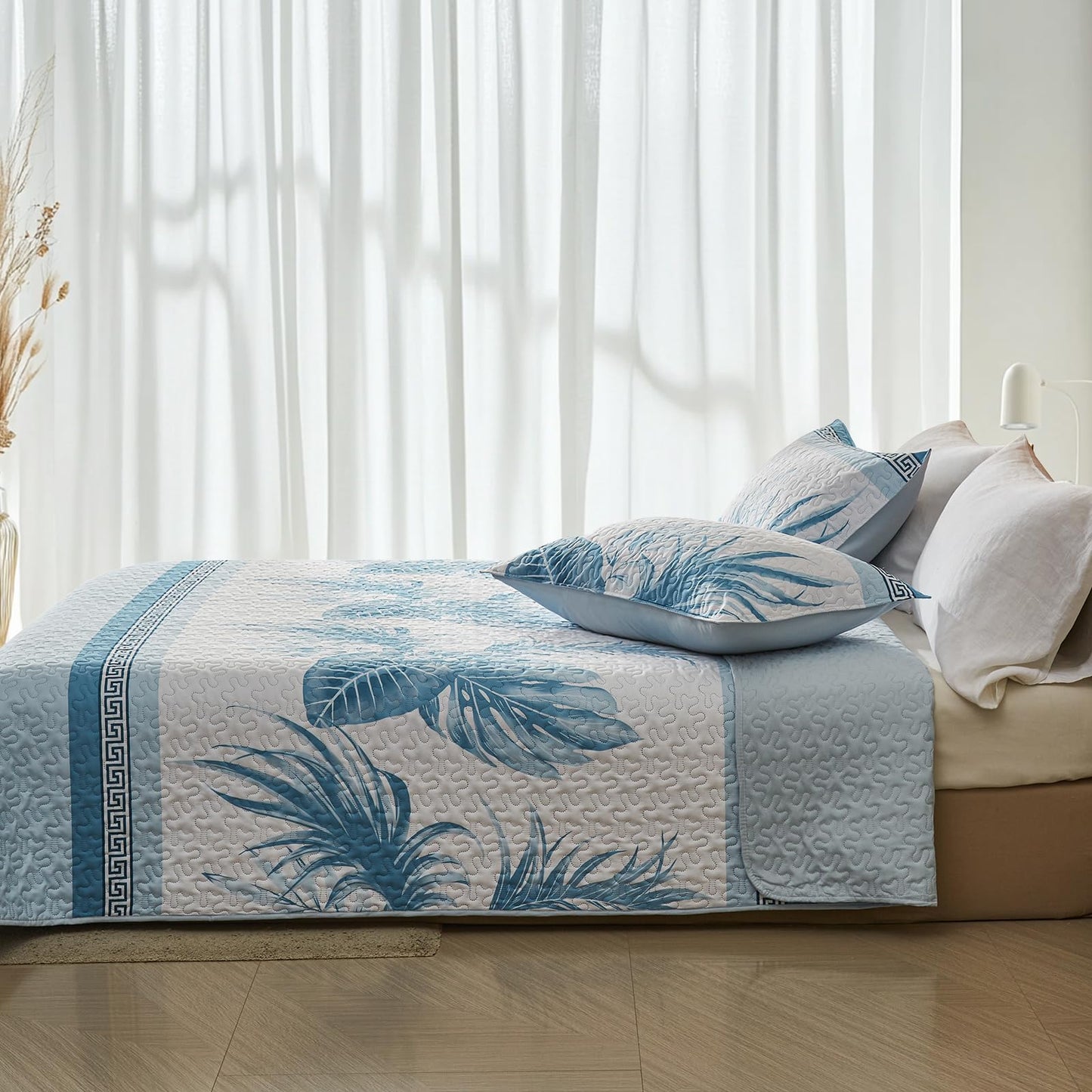 OARAGE Quilt Bedding Set, Sky Blue King/Cal King Comforter Set, Bedding Comforter Sets, Soft Lightweight Bedspread, Ultrasonic Microfiber Bed Coverlet for All Season (1 Quilt,2 Sham)