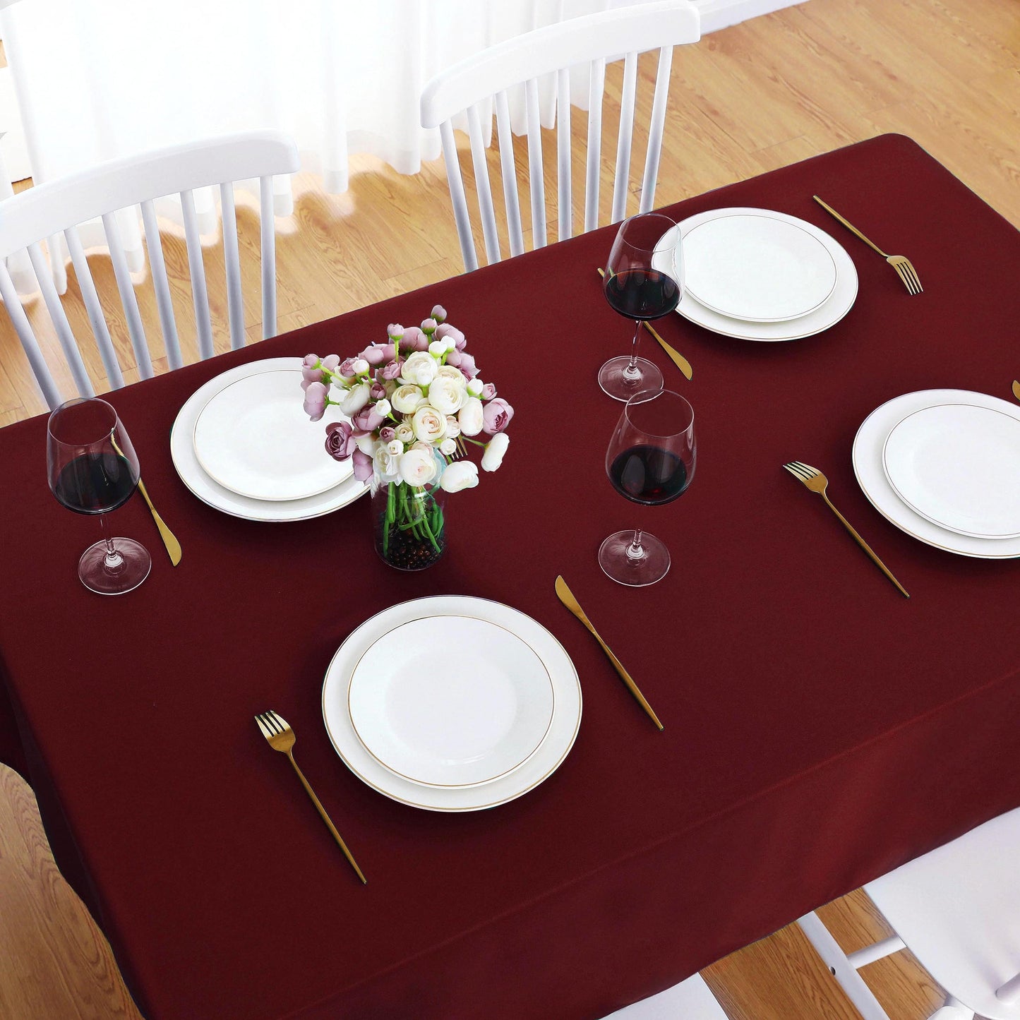 FOLINS&HOME Burgundy Rectangle Tablecloth - 60 x 84 Inch Rust Red Wrinkle Free Waterproof Polyester Table Cloths, Spillproof Heavy Duty and Washable Table Cover for Party, Banquet, Oblong/Rectangular