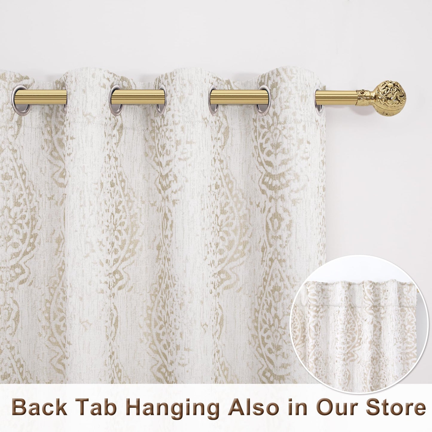Taupe Neutral Patterned Curtains for Living Room, 84 Inch Long Semi Blackout Elegant Damask Geometric Textured Pattern Printed Light Blocking Window Curtain Drapes for Bedroom Dining, Tan Brown Beige