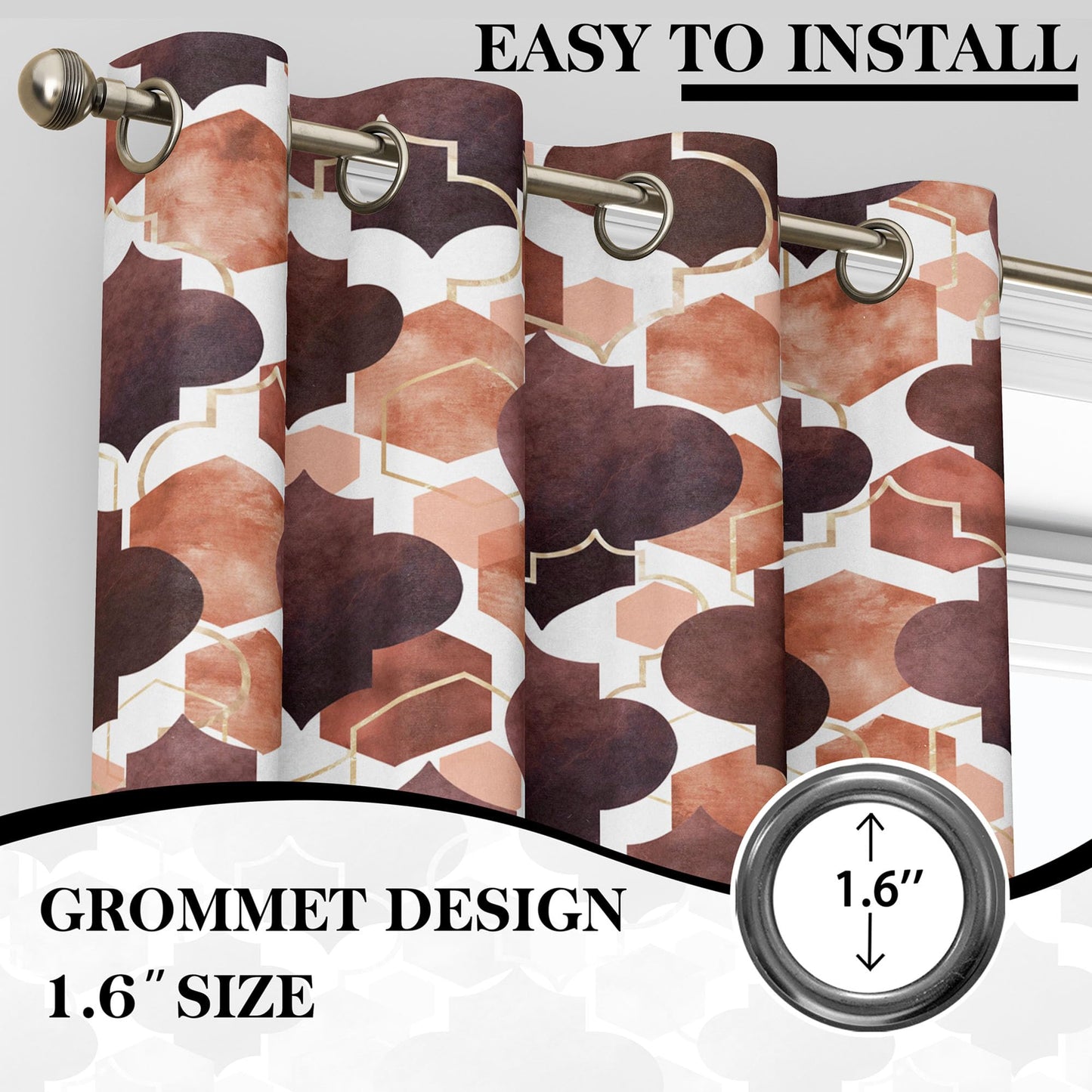 Tyrot Brown Moroccan 100% Blackout Curtains for Bedroom Abstract Geometric Black Out Curtains 96 inch Long 2 Panels Set Window Drapes Thermal Room Darkening Curtains for Living Room, 52Wx96L