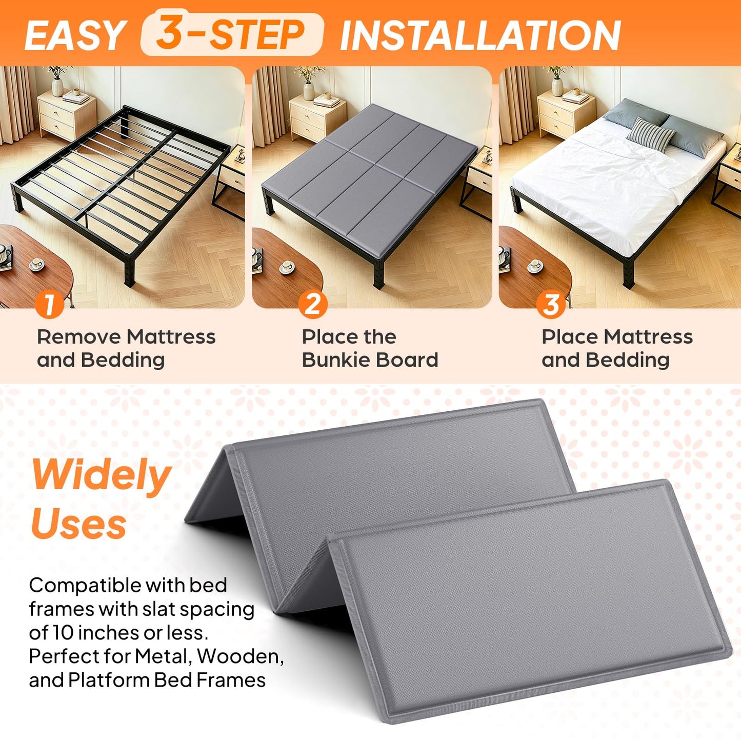 LAVEVE Heavy Duty 10mm Bunkie Board Full Size 54'' x 75'', Breathable Bed Support Board to Prevent Sagging Mattress, with Anti-Slip Dots, Fits Metal Bed Frames, Slatted Frames, and Sofa Beds