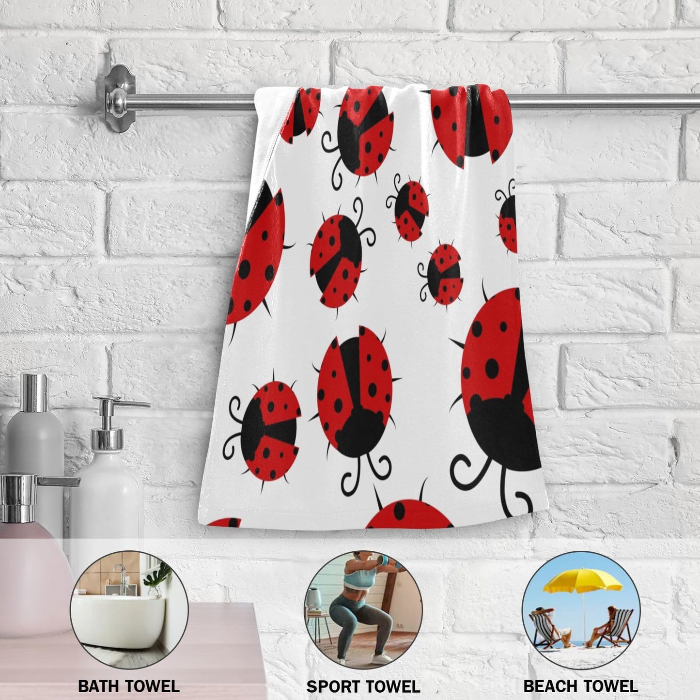 Ladybug Hand Towels for Bathroom Set of 2, Red and White Cartoon Insect Bath Towels Soft Absorbent Decorative Fingertip Towels Home Hotel Spa Gym Face Towels Kitchen Tea Dish Towels 14" x 28"