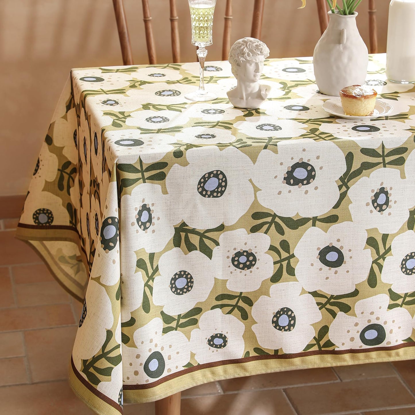 bilin gaier Designer French Linen Tablecloth Rectangular,87"x55"-Hidaka
