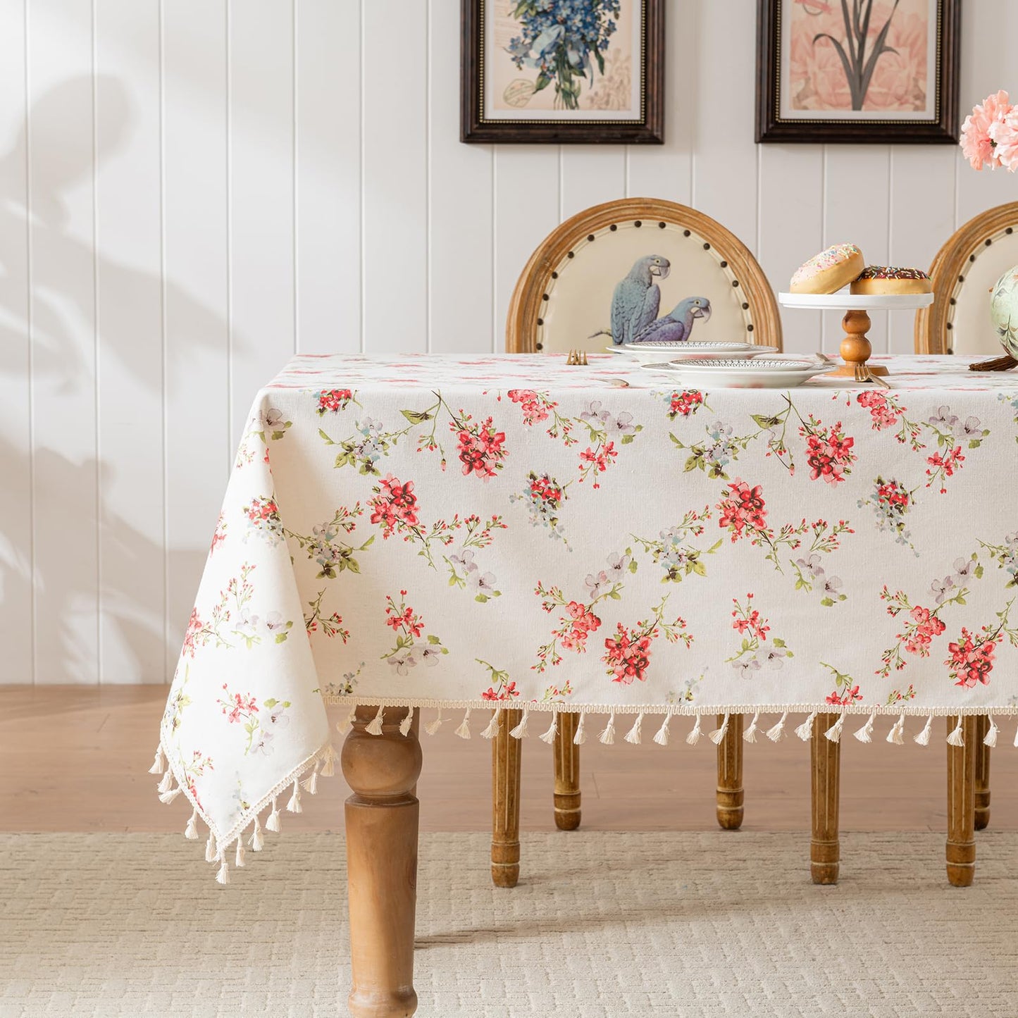 HOMLOVE Tablecloth Pastoral Style, Waterproof & Stain Resistant Table Cloth Wrinkle Free Table Cover for Dining/Kitchen/Patio, Washable Indoor & Outdoor Use (Red Flower, 55"X86")