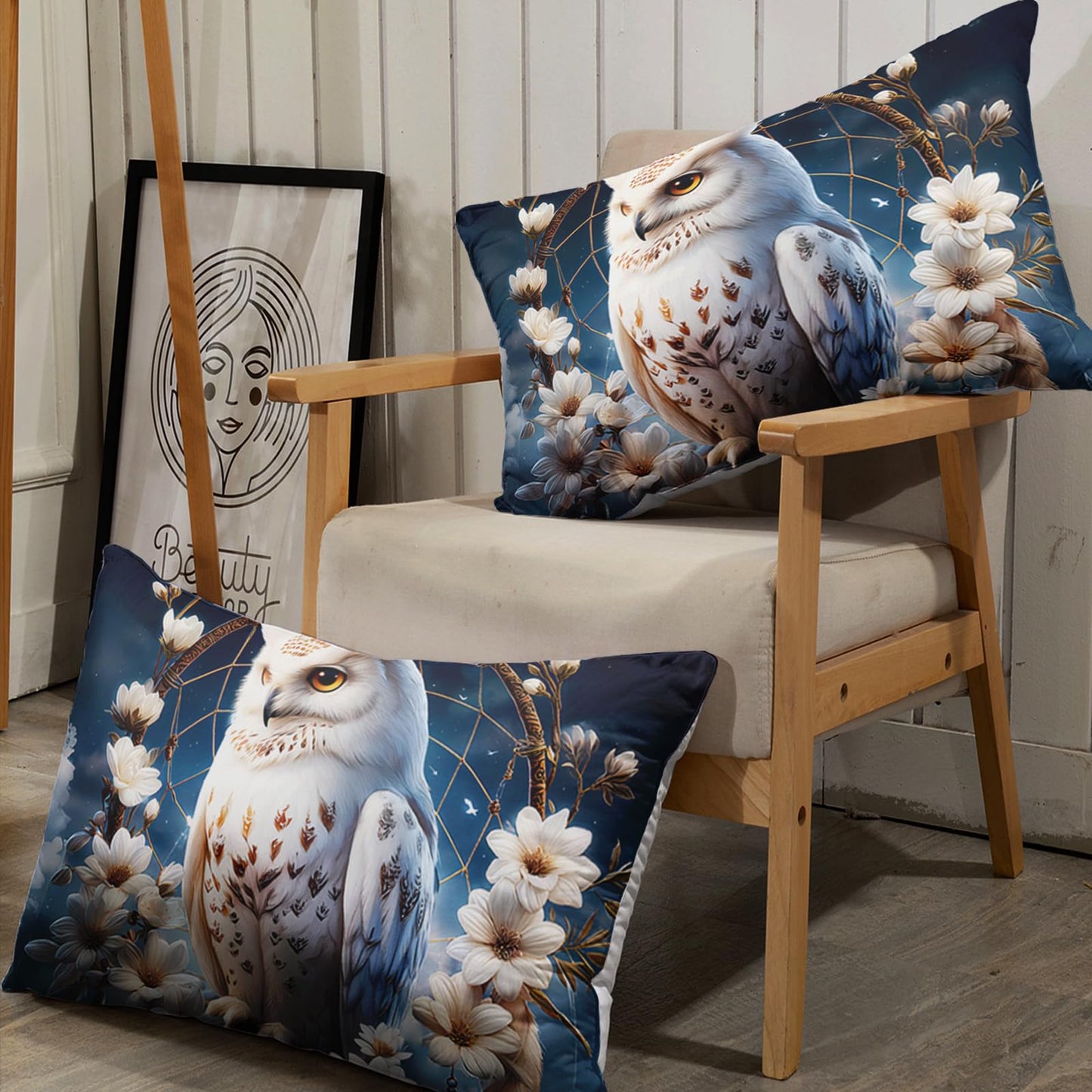 AILONEN White Owl Dreamcatcher Bed Sheets Set, Queen Size,Boho Floral Feathers Bedding Sets for Kids Teens Adults,Bohemian Style Animal Fitted Sheet Set with 2 Pillowcase