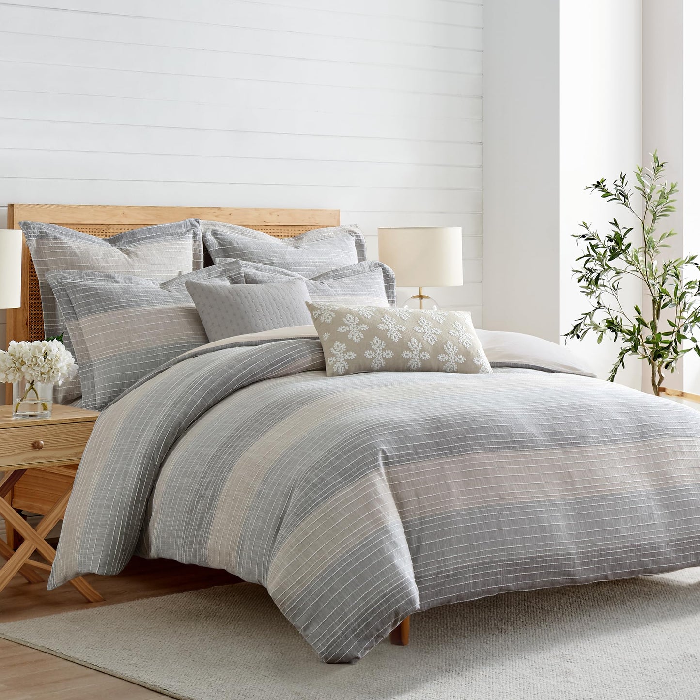 Levtex Home Sand Stripes Natural Twin/Twin XL Comforter Set (68x88in) with 1 Pillowcase (26x20in) - Woven Jacquard Stripe - Tan, Chambray, Blue - Cotton Twin Size Comforter Set - Soft, Pre-Washed