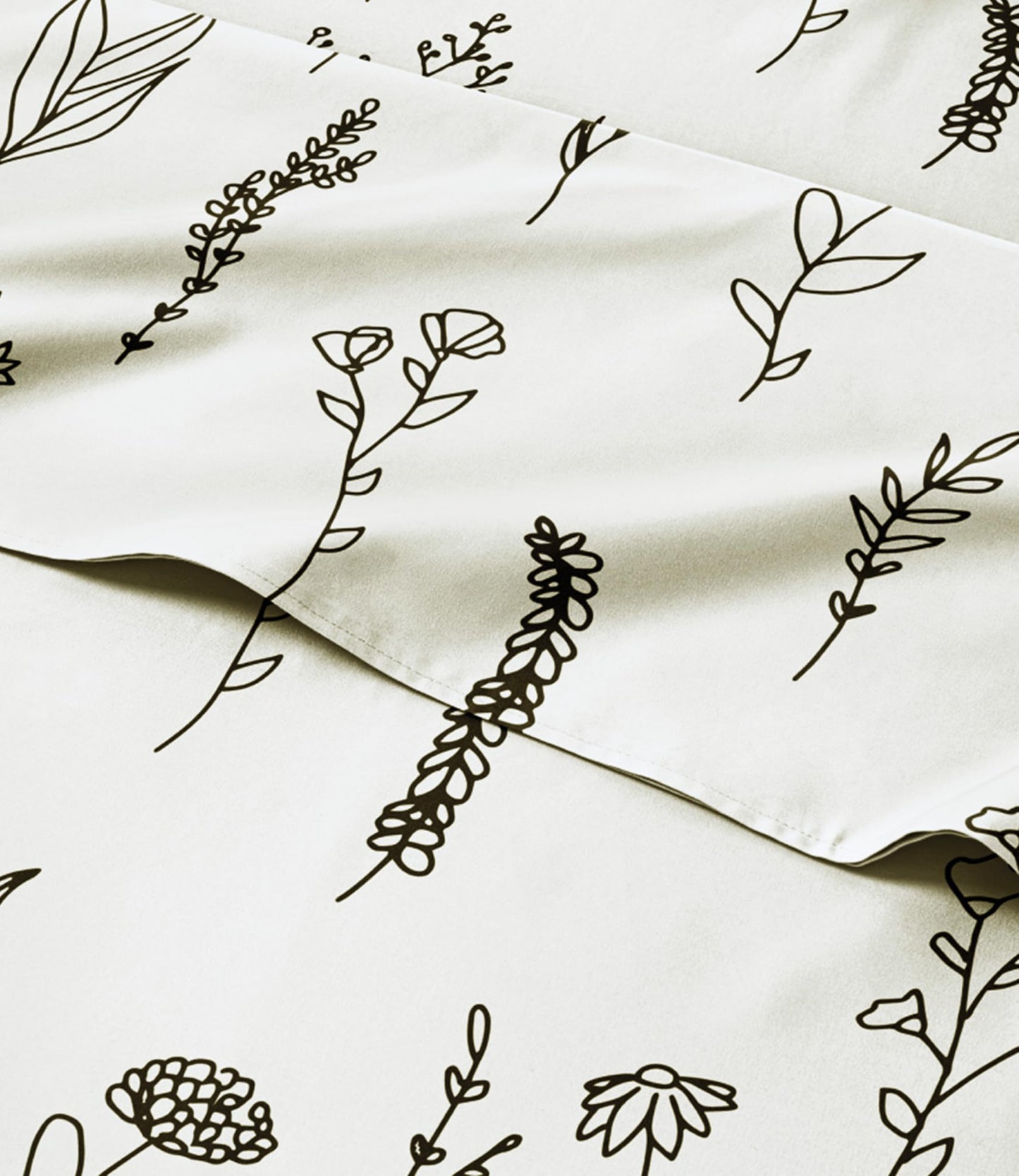 Floral Sheets - Black & White Floral Bed Sheet Set - 1 Flat, 1 Fitted & 2 Pillowcases w/ Deep Pockets - Comfy, Wrinkle & Fade Free - Boho Botanical Bedding - Soft, Breathable & Cooling - Full Size Set