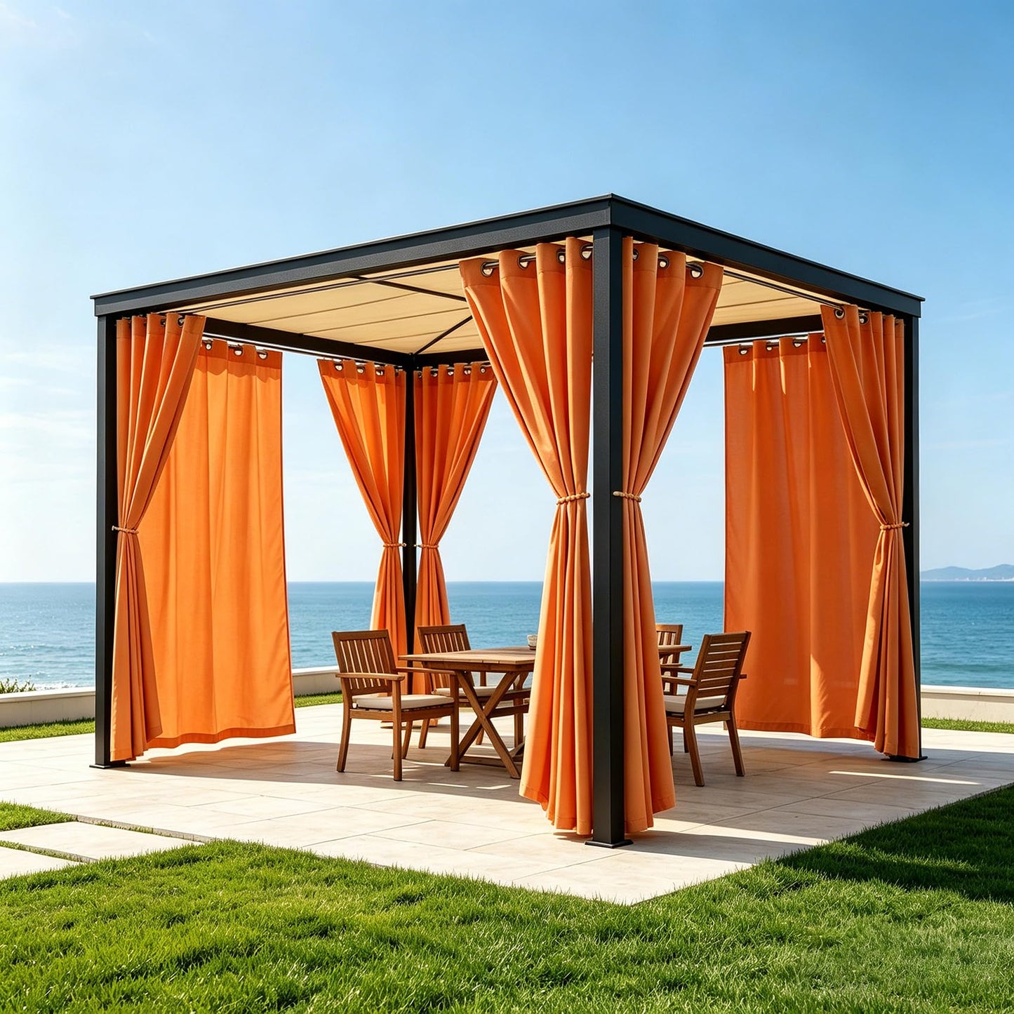 LZY 8 Panels Outdoor Curtains for Patio Waterproof - 52x84 Inches Orange Blackout Curtains, Polyester Weatherproof Privacy Drapes for Patio Porch Gazebo Balcony Deck (Grommet Top)