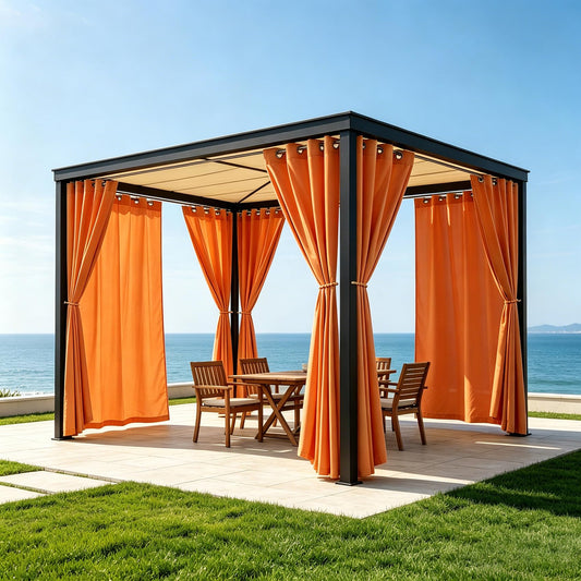LZY 8 Panels Outdoor Curtains for Patio Waterproof - 52x84 Inches Orange Blackout Curtains, Polyester Weatherproof Privacy Drapes for Patio Porch Gazebo Balcony Deck (Grommet Top)