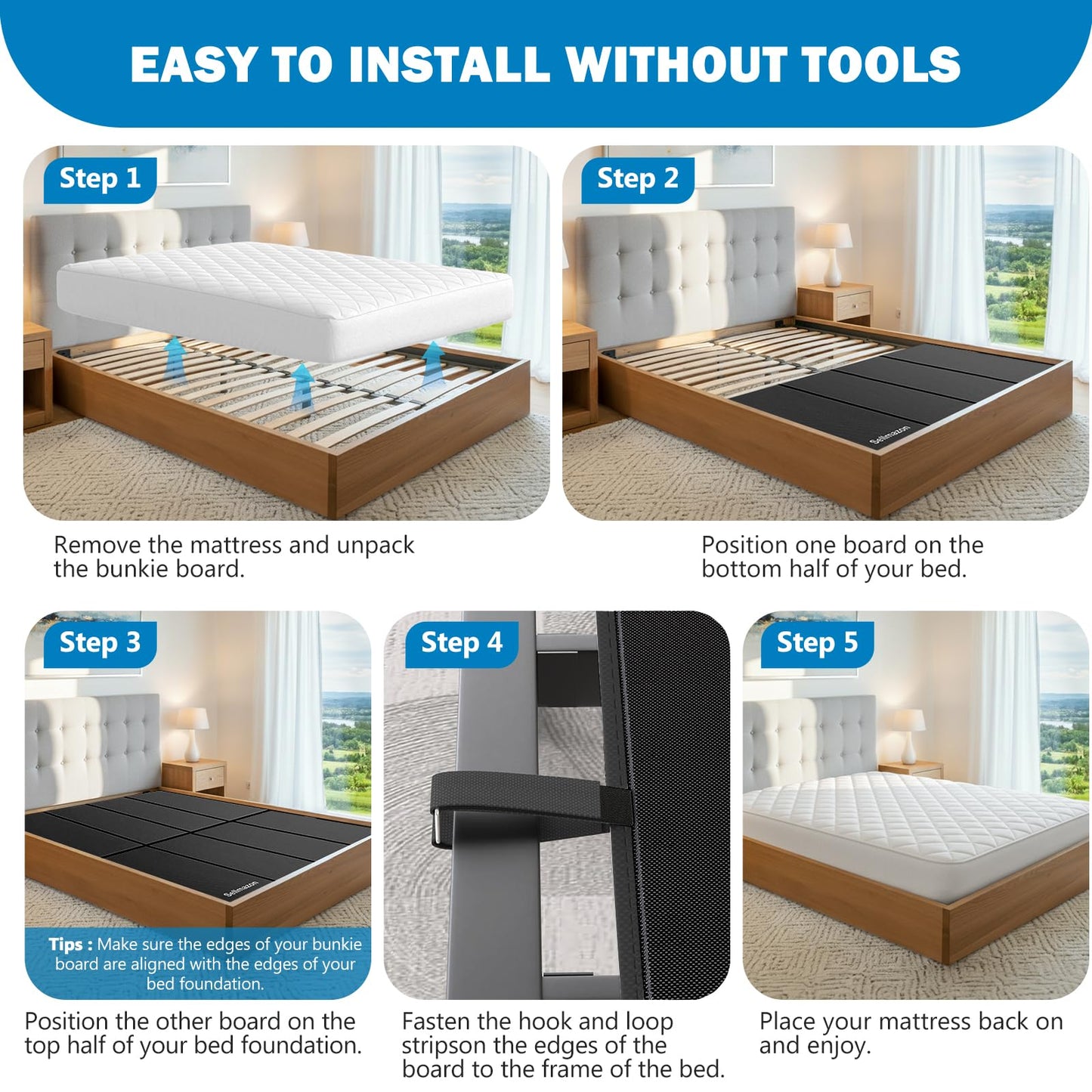 Sellmazon Bunkie Board Full Size (54x75''), Heavy Duty Bed Boards for Slatted Bed Frame, Under Mattress Support Board to Stop Sagging, Breathable, Noise Minimizing, Moisture Resistant, Black