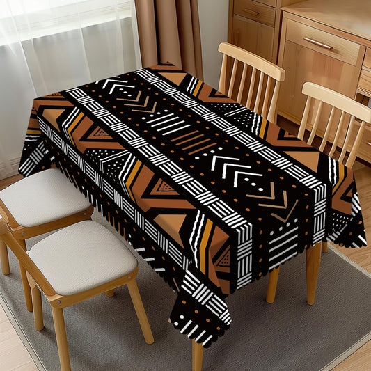 JIANKESEN African Tablecloth Rectangle Geometric Tribal Vintage Traditional Mud Cloth Pattern Table Cloth Wrinkle Resistant Table Cover for Kitchen Dining Party Decorations 54 x 72 Inch