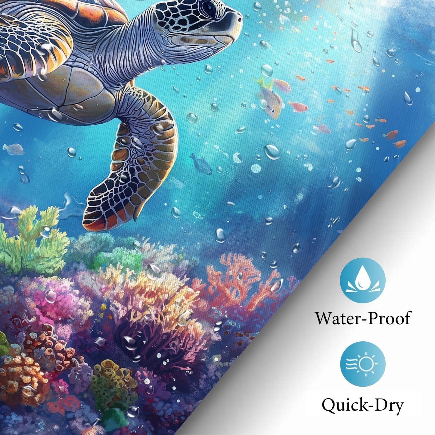 iTapnoom Sea Turtle Shower Curtain，Ocean Tropical Fish Coral Marine Life Teal Blue Shower Curtain Set for Bathroom Decor, Washable Waterproof Fabric with 12 Hooks Accessories, 72x72 inche