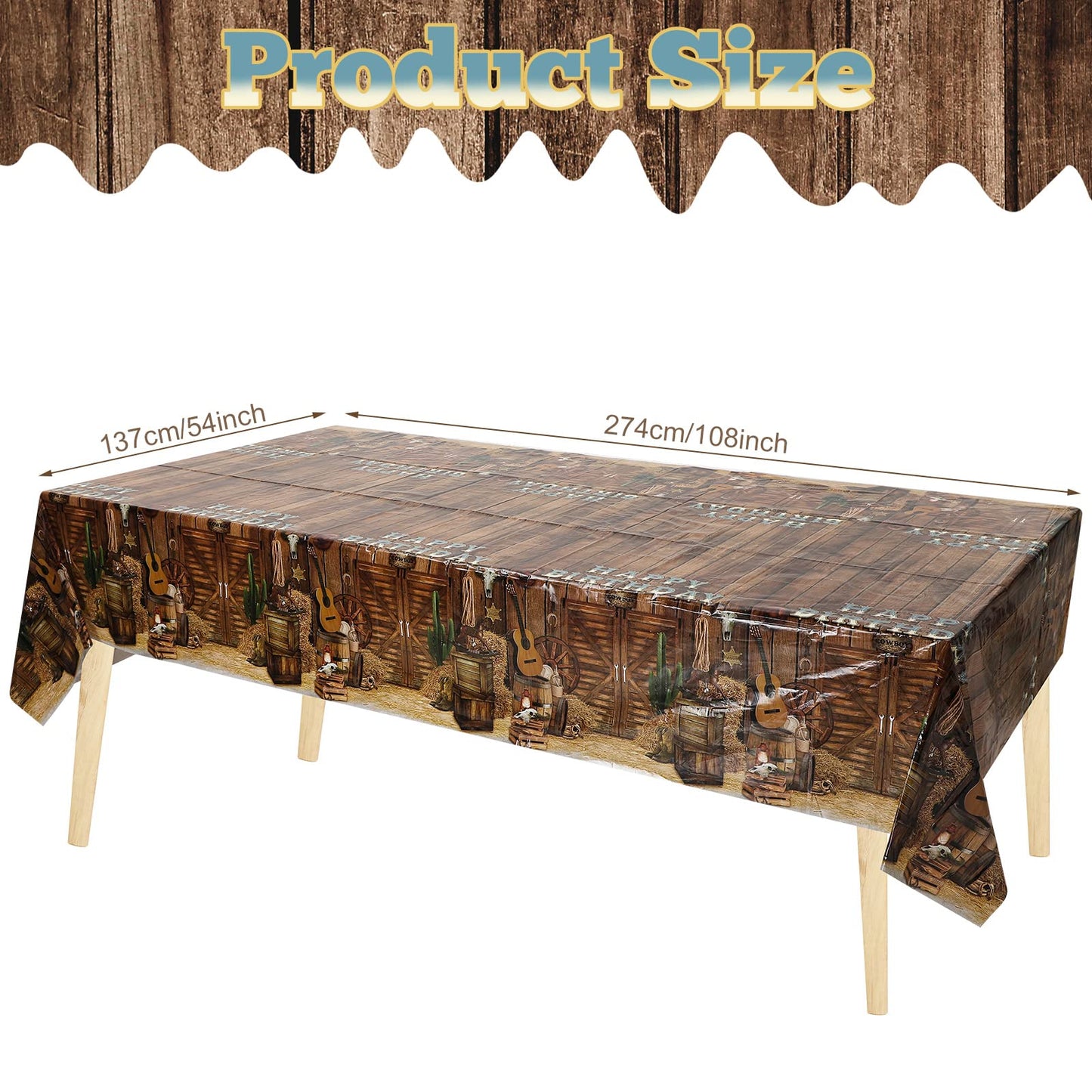 BBTO 3 Pieces Western Tablecloths Cowboy Party Decorations Birthday Table Cover Wild West Happy Birthday Tablecloth Plastic Western Table Cloths Party Decor, 54 x 108 Inches
