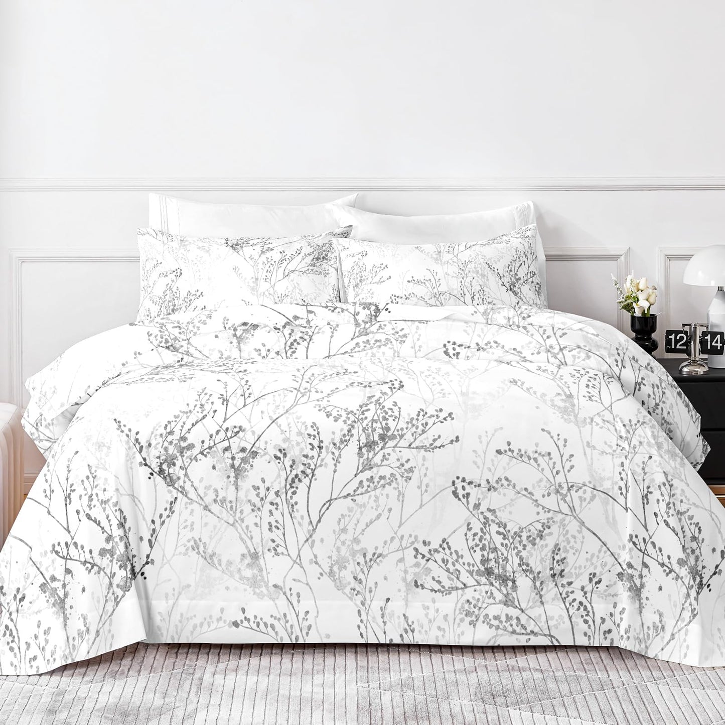 HCORA Floral King Size Sheets Set, Luxury 1800TC Hotel Quality Double Brushed Microfiber Deep Pocket Bed Sheets, Ultra Soft, Breathable and Cooling, 4PC, King