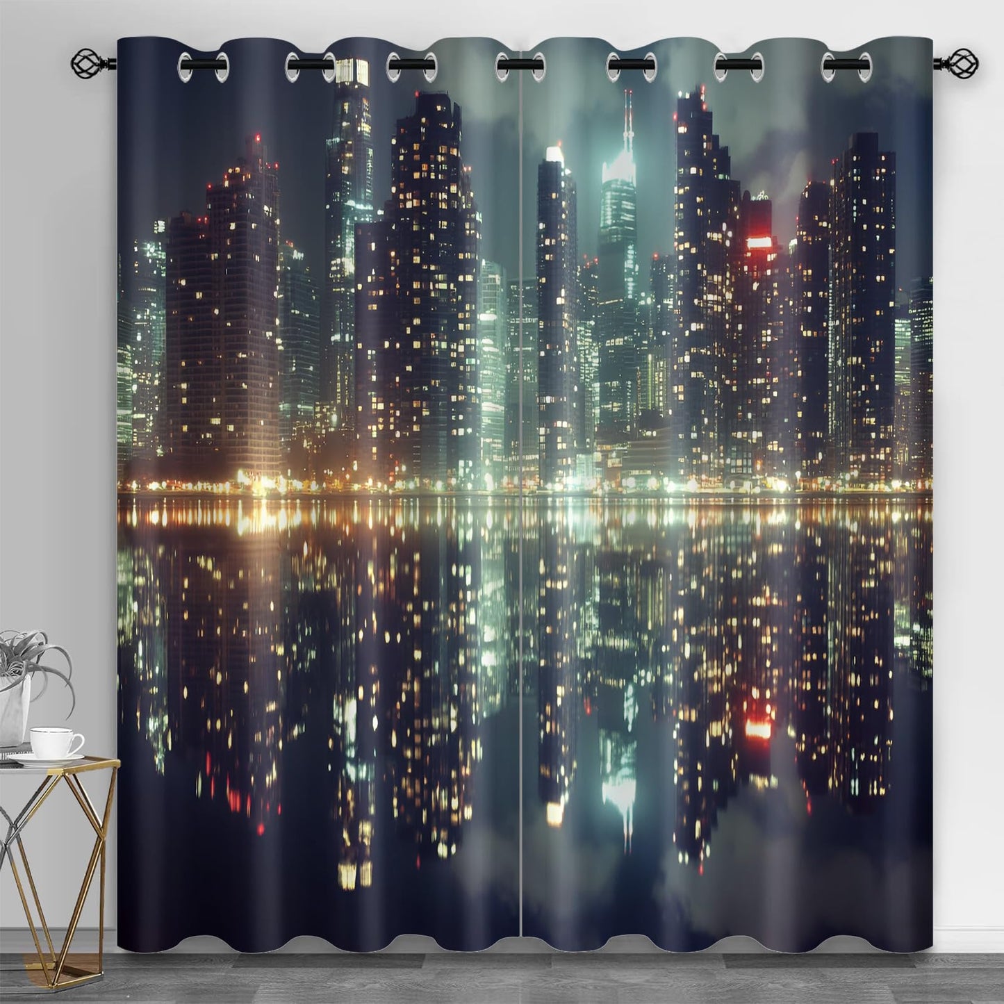 YXQAIED City Curtain, City Night View Curtains for Bedroom Living Room, Urban Landscape Blackout Curtains & Home Decor, Window Curtain 39 Inch 2 Panel Set