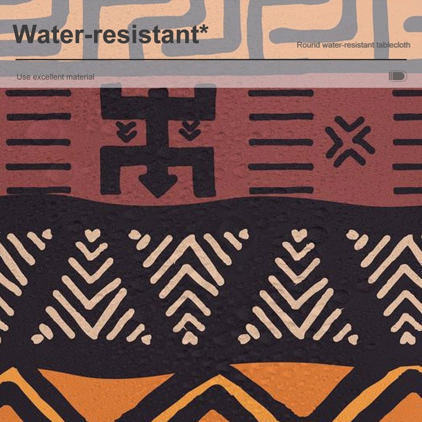 YSWOW African Mud Cloth Tablecloth, Tribal Ethnic Boho Geometric Art Printed Print Stain Washable Table Resistant for Kitchen Dinning Outdoor Picnic Party Round 36x36in