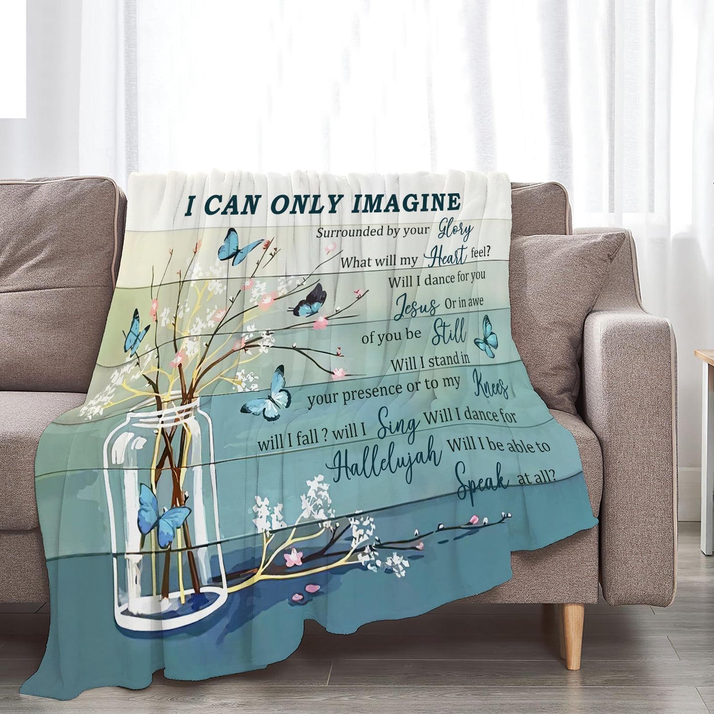 Christian Butterfly Blanket for Women, I Can Only Imagine Fleece Blanket Gifts for Boys Girls, Warm Cozy Soft Flannel Christ Stuff for Bed Sofa Couch 50" x 40"