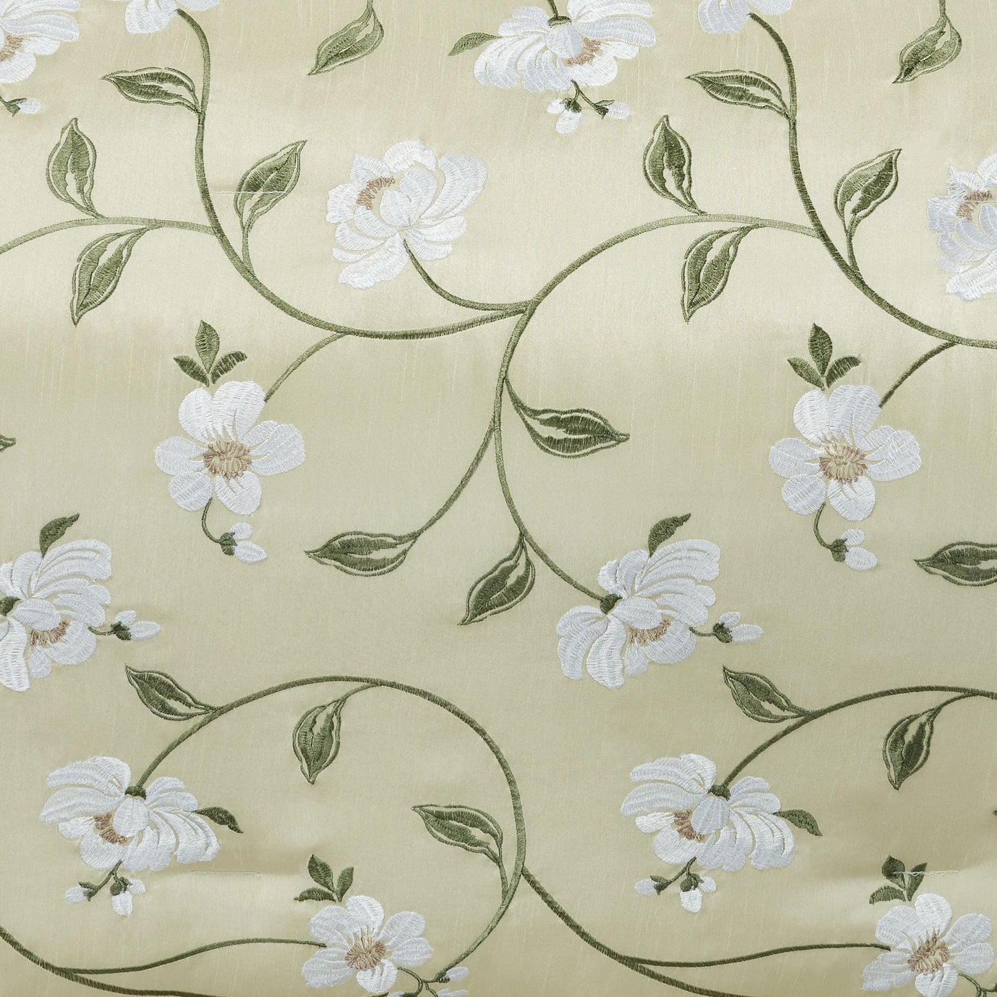 J. Queen New York Luxurious Garden Walk Bedding | Sophisticated Polyester Faux Silk Quilted Magnolia Flower Embroidery | Vanilla Cream Sage | 3 Piece Set: King Oversized Bedspread and 2 King Shams
