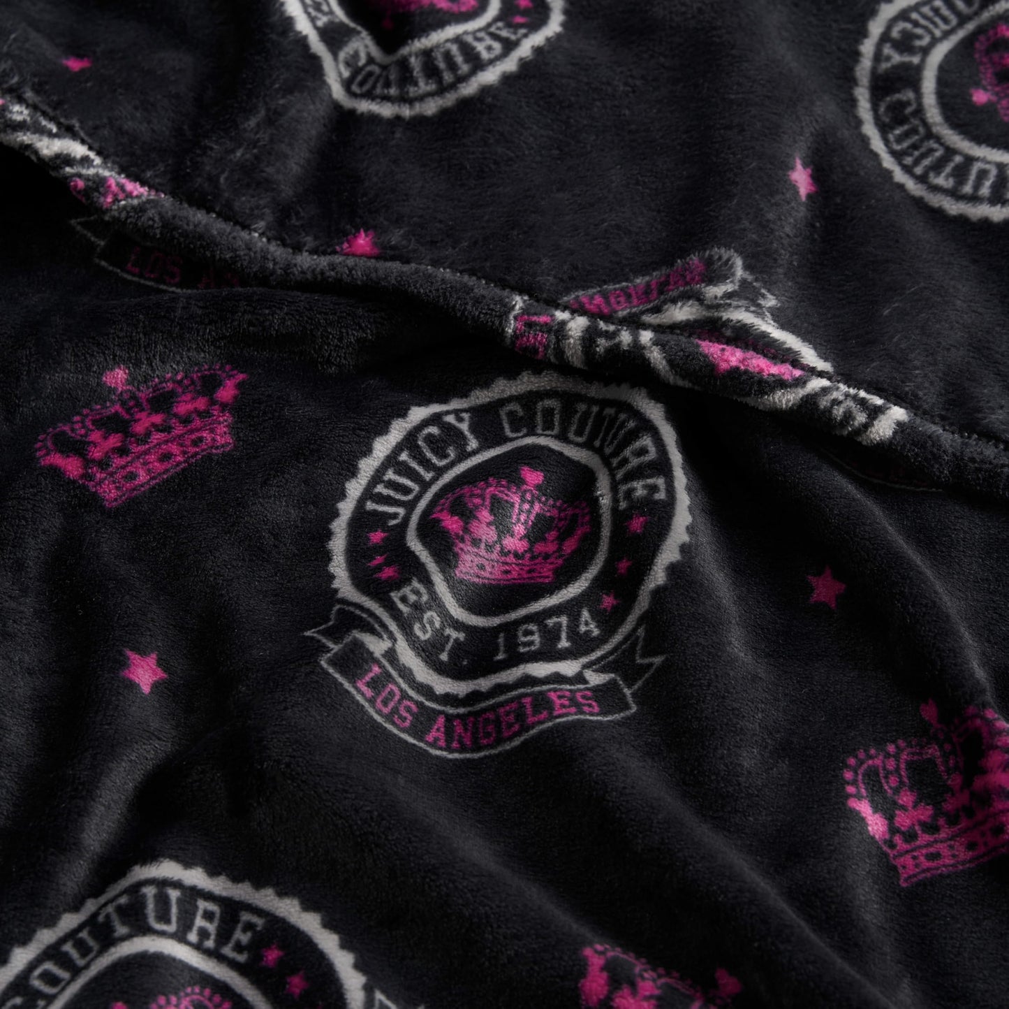 Juicy Couture - Throw Blanket, Juicy Emblem, Plush and Cozy, Decorative Blankets for Sofas, Chairs and Beds, Luxurious and Soft, Chic Home Decor, Measures 50" x 70", Emblem Black