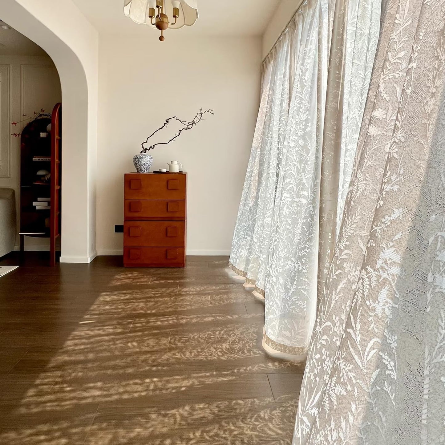 LANTIME Natural Off White Pinch Pleated Lace Sheer Curtains 84 Inch Long for Bedroom Living Room, Soft Thick Textured Window Drapes Light Filtering Semi Curtains, 52" W x 84" L, Set of 2