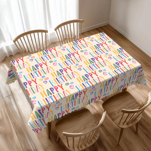VIMPEYDON Happy Birthday Colorful Table Cloth for Dining Tables,Reusable Watercolor Happy Birthday Tablecloths Holiday Beige Tabletop Decoration Rectangle Table Cover for Kitchen,Party,Picnic,54x72In