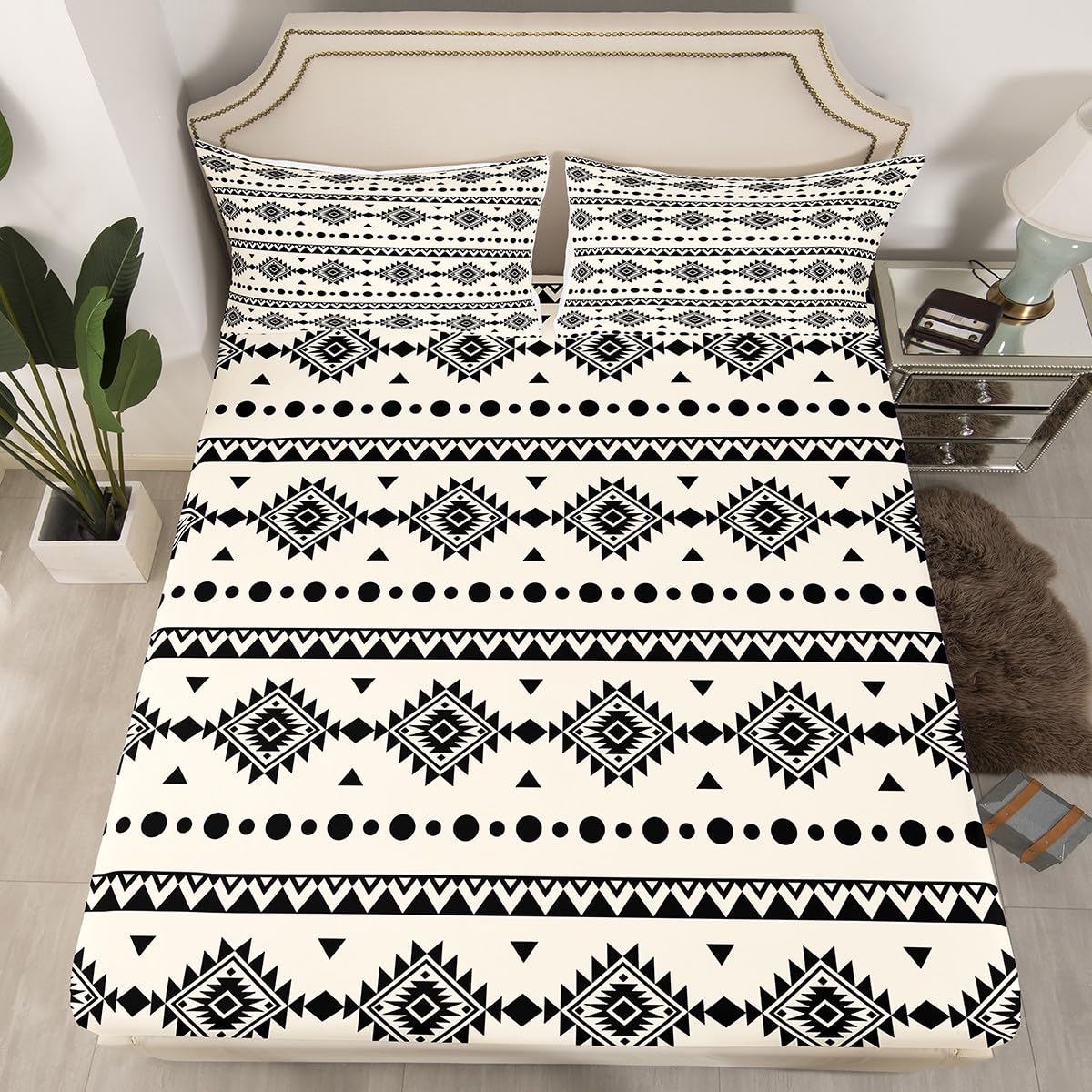 Erosebridal Bohemian Aztec Bed Sheets Set Full Size, Western Decor Flat Fitted Sheet for Boys Girls Women Men Bedroom, Exotic Tribal Bedding Set, Geometric Southwestern Farmhouse Bed Sets