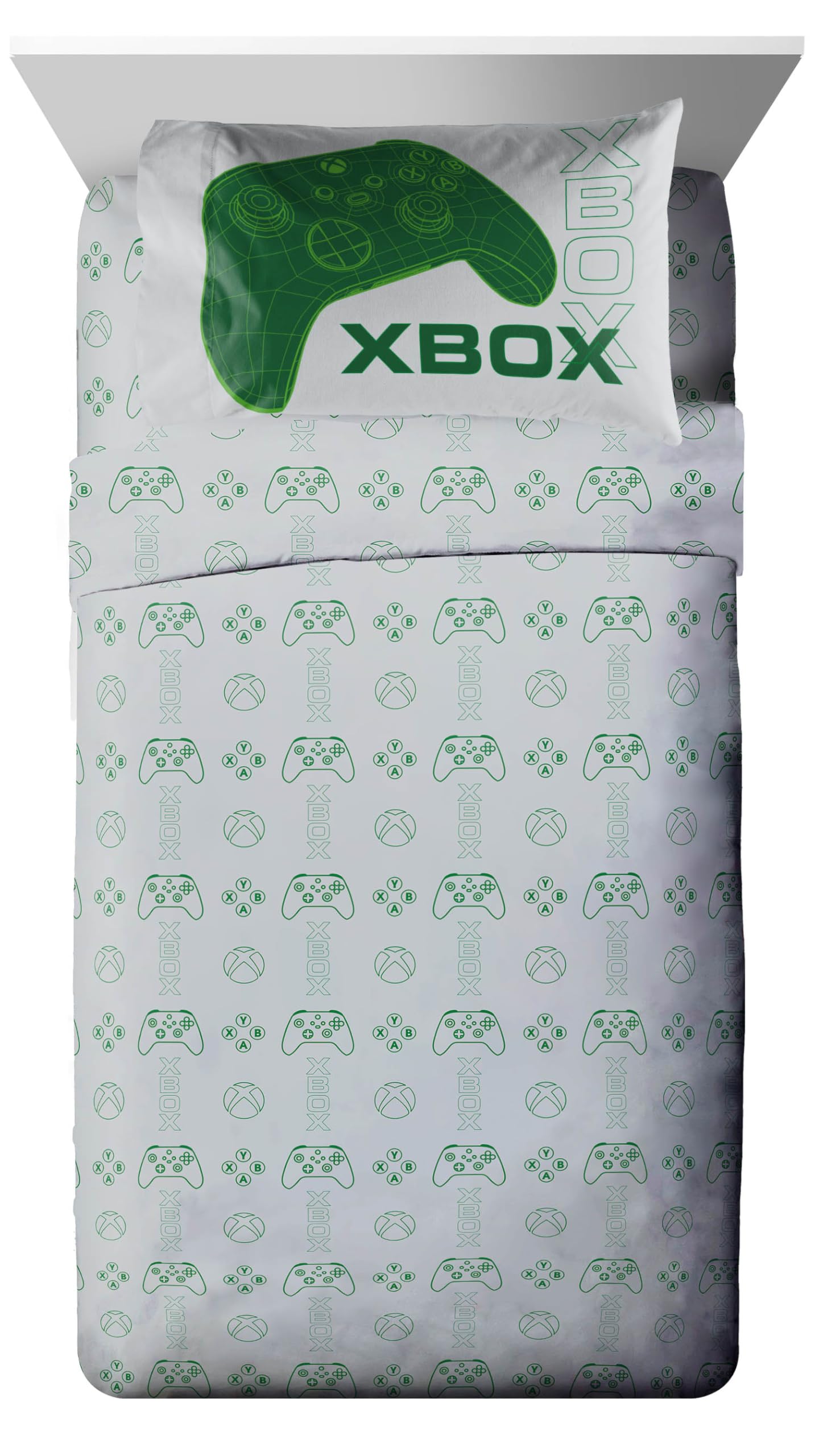 Jay Franco Kids Comforter Set Includes Sheets and Pillow Covers - Soft and Cozy Bed Set for Stylish Room Decor, Official Licensed Product, White - Xbox, 5 Piece Twin