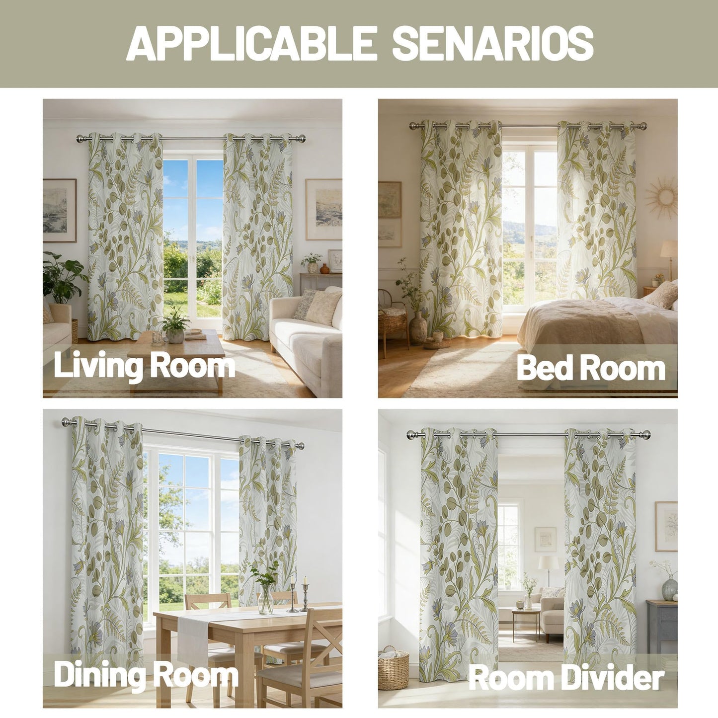 soeeao Sage Green Vintage Botanical Blackout Curtains Patterned Plant Leaf Window Drapes for Bedroom Living Room, 84 inch Length 2 Panels Set, 52x84 inch