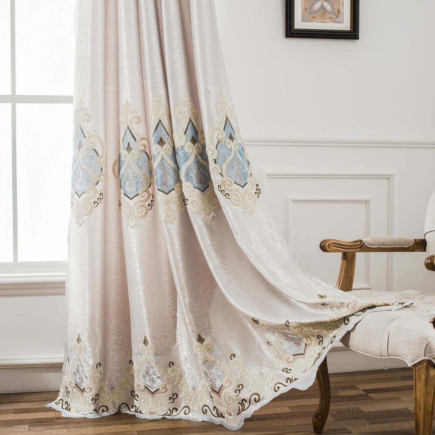 VOGOL Embroidered Curtains 84 inches Long Grommet Window Treatment Voile Panel Drape for Living Room Kitchen, Two Panels, W54 x L84 inch