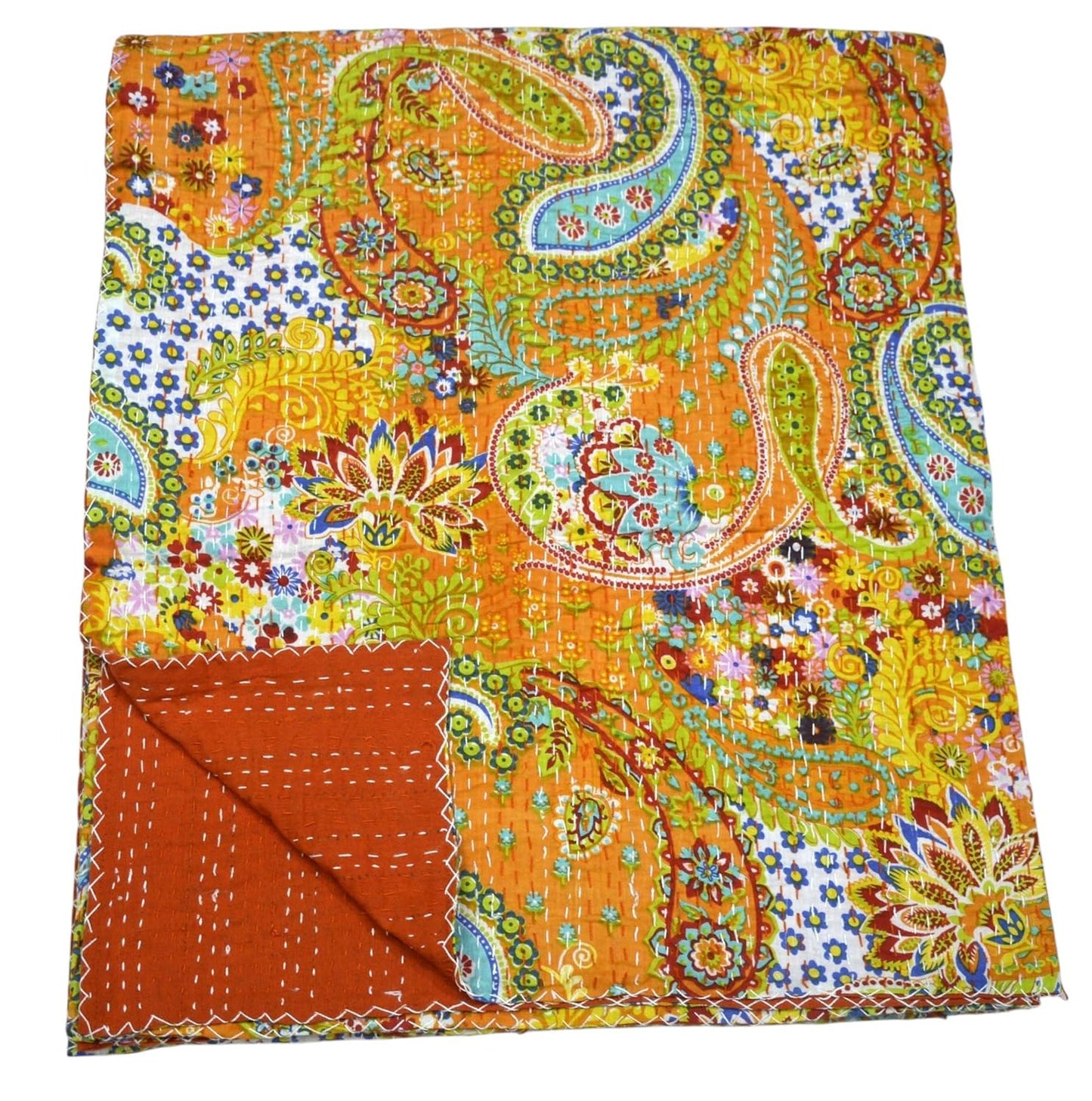 Arprani Indian Vintage Kantha Quilt Set Handmade Cotton Throw Blanket Bedspread gudari Paisley Bohemian bedspreads Boho Queen Size Quilt