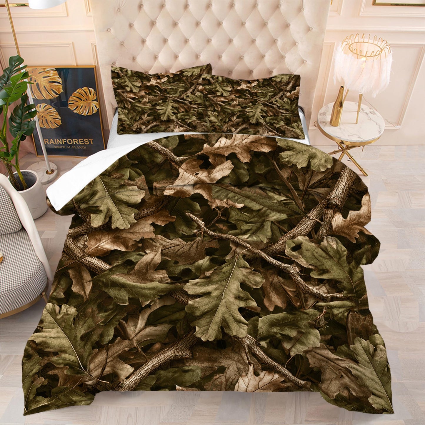 EDGZKO Brown Camo Comforter Set, Queen Size Camouflage Bedding Set for Kids Teens Adults, Rustic Tree Leaves Quilt DuvetBreathable Bed Set, Woodland Bedroom Decor 1 Comforter & 2 Pillowcases