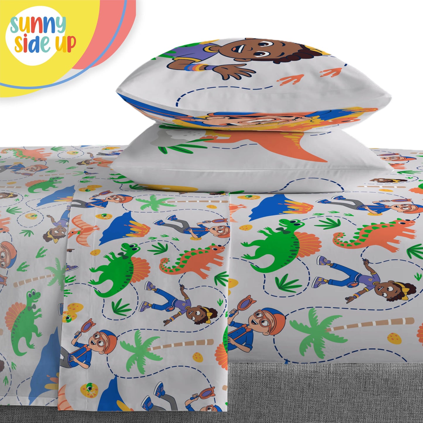 Sunny Side Up Kids Comforter Set Includes Sheets and Pillow Covers - Soft and Cozy Bed Set for Stylish Room Decor, Blue - Blippi, 7 Piece Full Bedding
