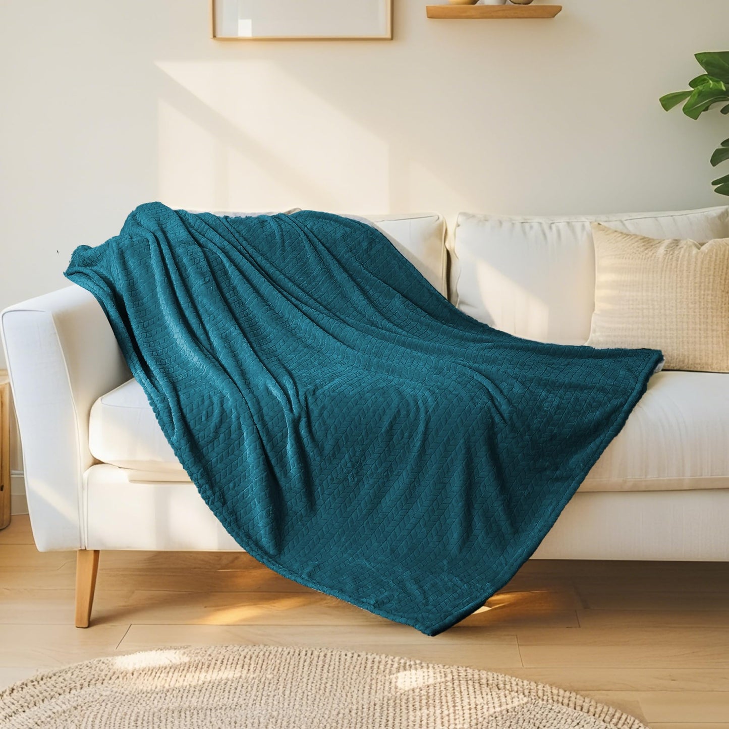RALYSUN Flannel Throw Blanket 60x80 inches, Cozy for Couch & Bed, Outdoor Camping Travel Blanket Pet Friendly, Room Decor for Spring Summer, Mothers Gifts, Lake Blue