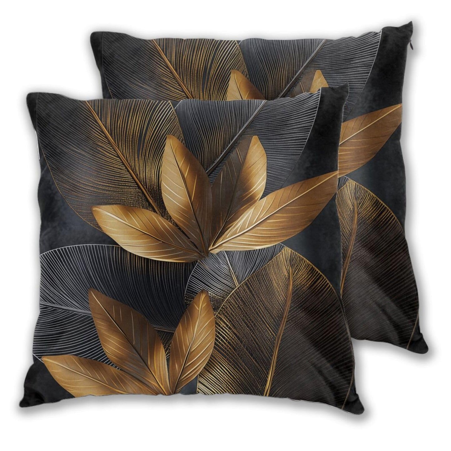 Droerfes Gray Golden Leaf Throw Pillow Covers Set of 2 Couch Pillow Case Decoration Cushion Covers for Sofa Home Living Room Bedroom Outdoor 18X18 Inch