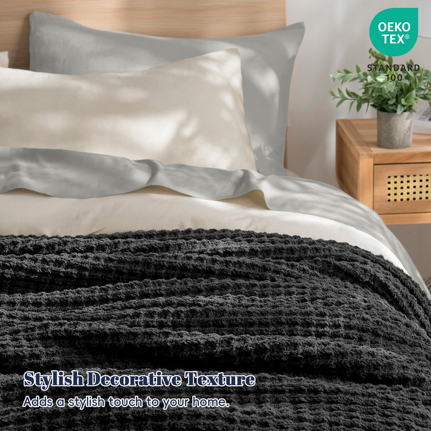 PHF Chenille Waffle Knit Throw Blanket- Plush Warm & Cozy 50" x 60" Ultra Soft Blanket- Chunky Fluffy Waffle Throws for Couch Bed Sofa - Charcoal Grey
