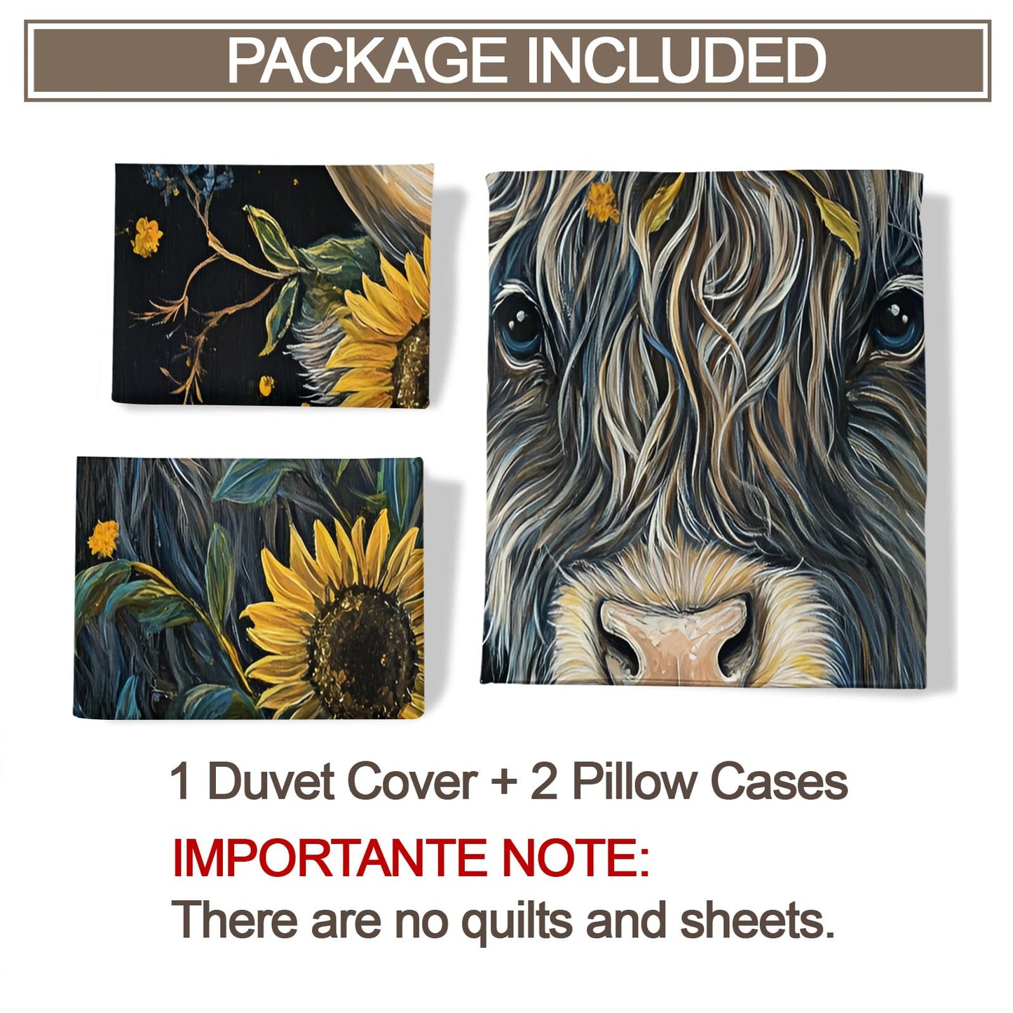 PAISUOQ Cow Print Bedding, Rustic Sunflower Duvet Cover Full, Farmhouse Cow Comforter Cover with Zipper Ties, 3 Pieces with 2 Pillowcases, Home Decor & Gifts
