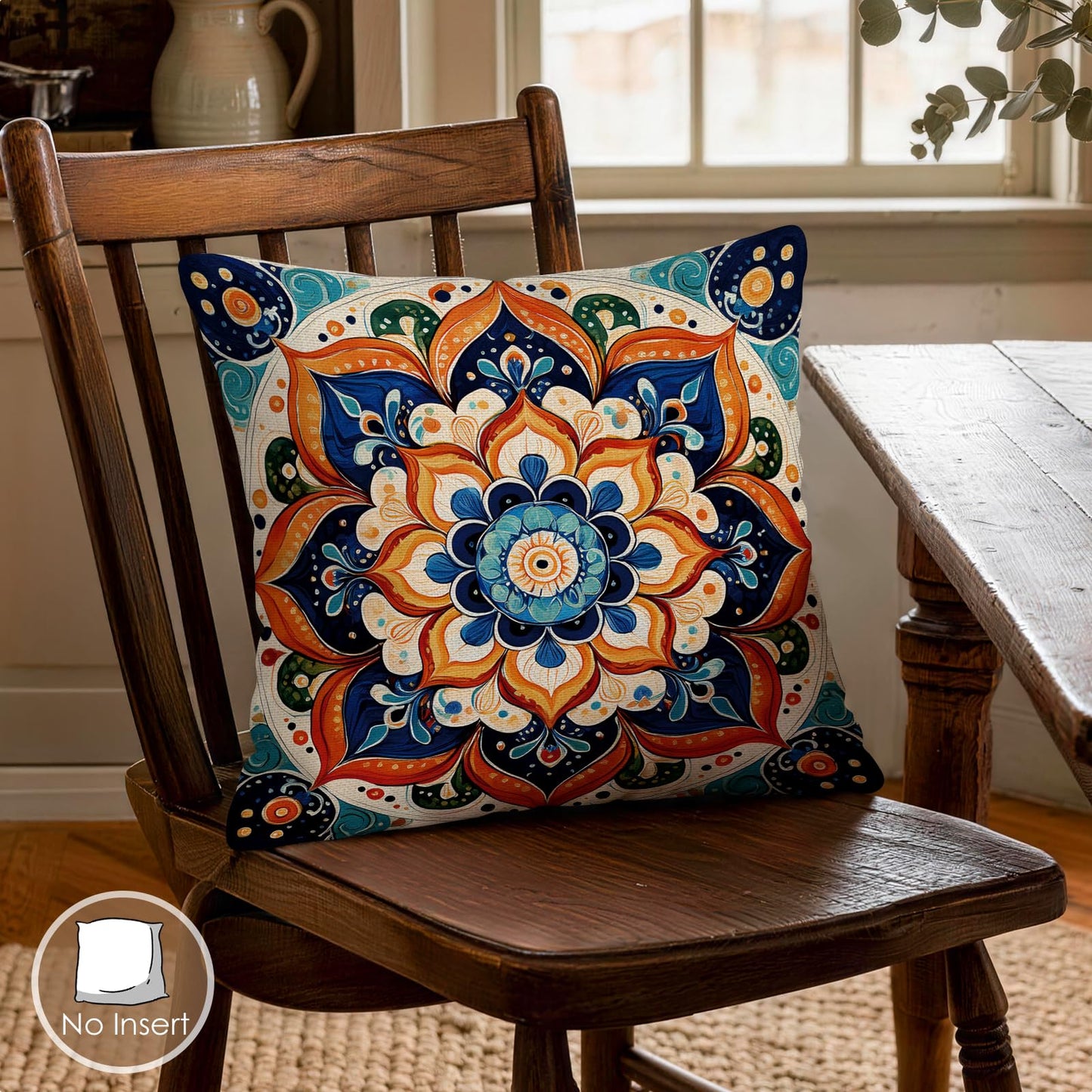 OBSEDE Boho Mandala Throw Pillow Covers Set of 4, 18x18 Inch Blue and Orange Bohemian Decorative Pillow Cases for Couch Sofa, Psychedelic Floral Spiritual Home Decor