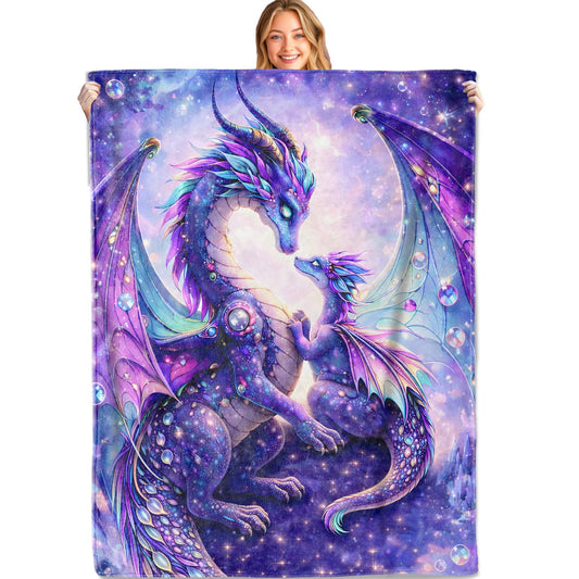 MIEPOS Fantasy Galaxy Dragon Blanket Soft Lightweight, Magical Animal Flannel Throw Blankets for Couch Sofa Camping Office Travel Home Bedroom Decor, Women Kids Gifts 60"X50"
