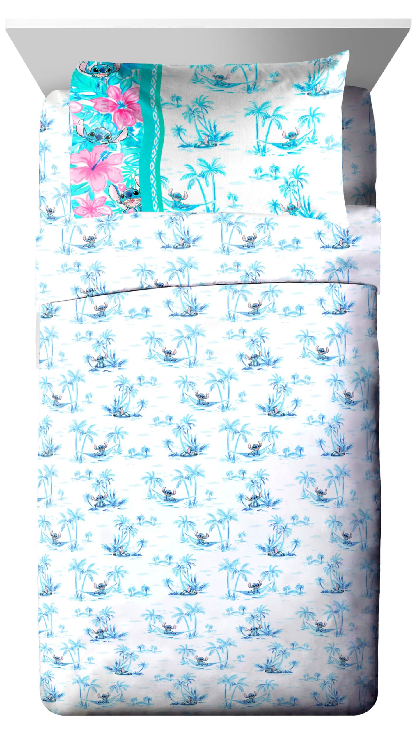 Jay Franco Kids Comforter Set Includes Sheets and Pillow Covers - Soft and Cozy Bed Set for Stylish Room Decor, Multi - Lilo and Stitch 02, 5 Piece Twin Bedding