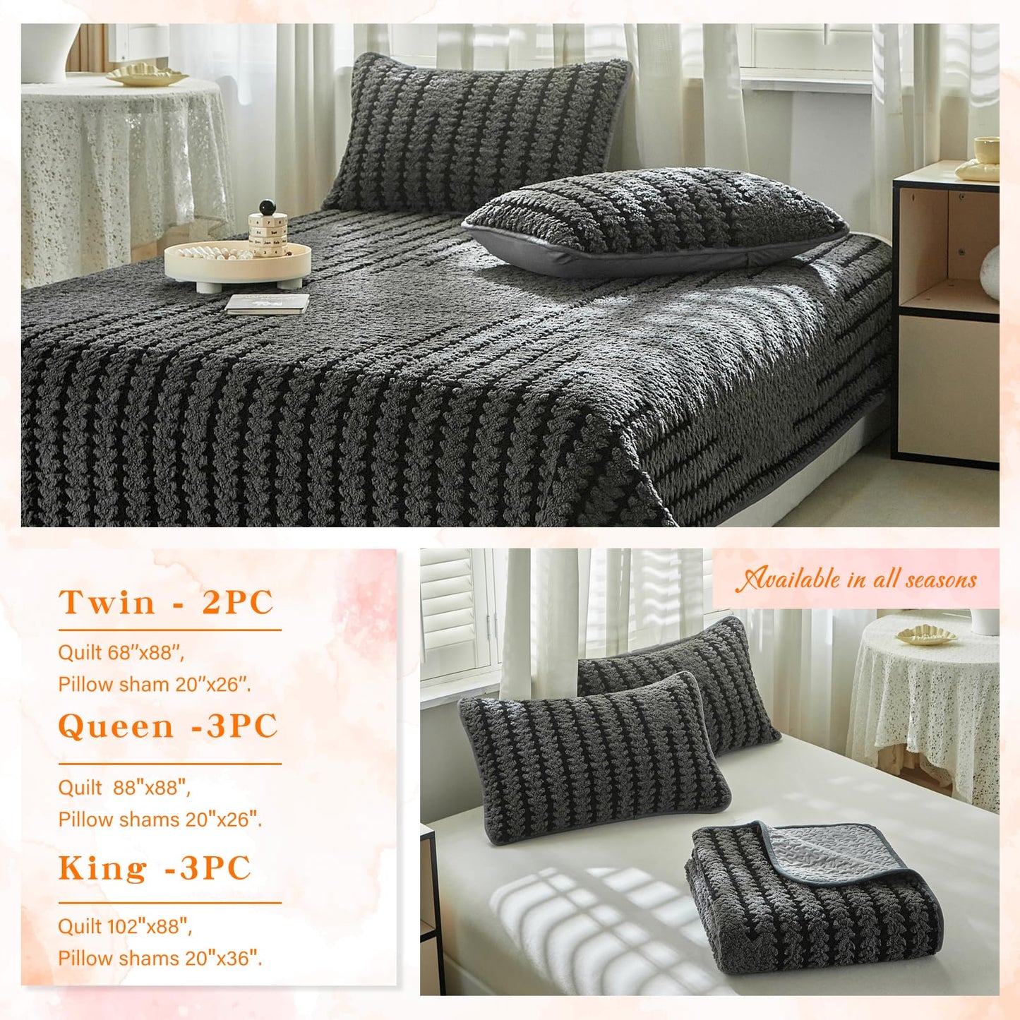 Tititada 2 Pieces Luxury Velvet Boho Quilt Sets Twin Size, Lightweight Decorative Bohemian Bedspread Set for All Season, Soft Coverlet with 1 Sham, Dark Grey
