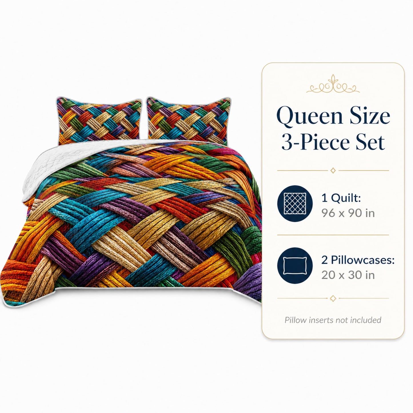 AILONEN 3-Piece Colorful Soft Quilt Set Queen Size, Gradient Abstract Art Boho Quilted Bedspread Coverlet,All Season Quilt,2 Pillowcases