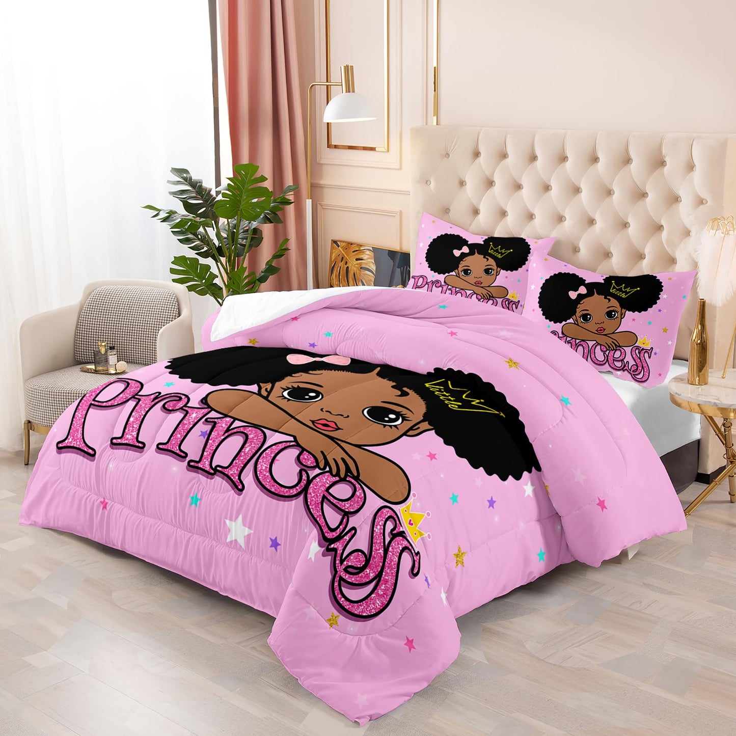 Tuzaovy Queen Size Bedding Sets for Girls - Pink and Black Comforter Set, Kawaii Paris Bedroom Comforter