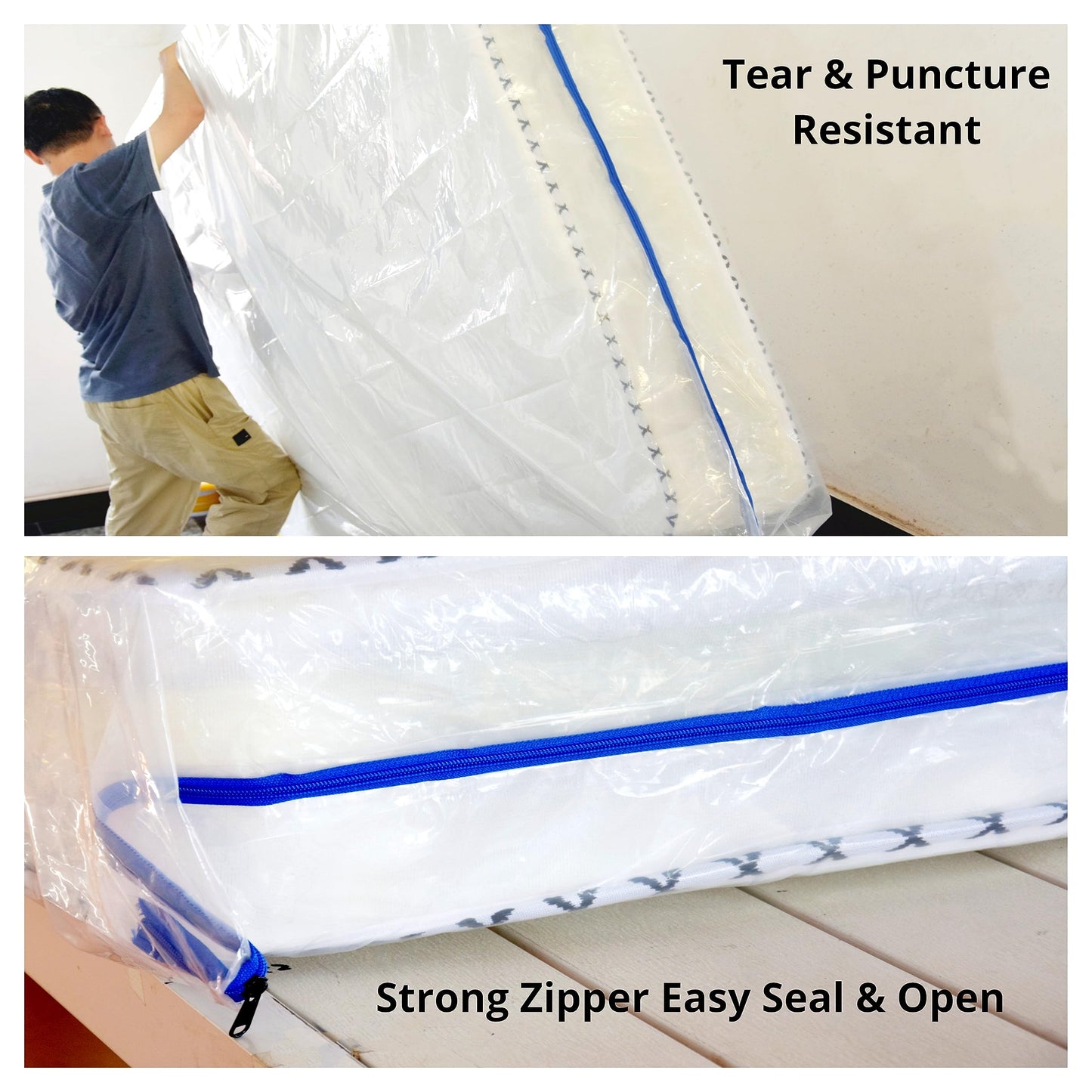 JUNESHE 5 Mil Queen Size Mattress Bag with Zipper for Storage Moving, Heavy Duty Plastic Waterproof Mattress Protector Cover Moving Supplies