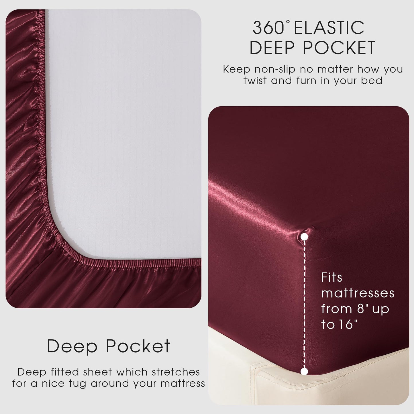 FreshCulture Satin Sheets Full Size - 4 Piece Luxury Soft Silky Full Size Bed Sheets, Similar to Silk Bed Sheet Set with 1 Deep Pocket Fitted Sheet, 1 Flat Sheet & 2 Pillowcases (Burgundy)