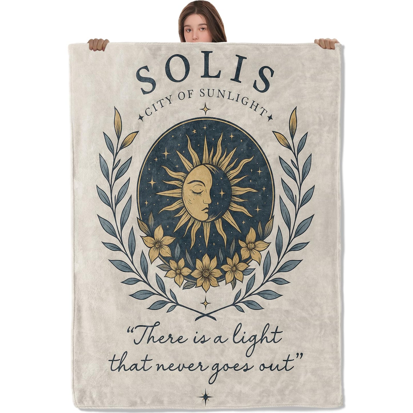 Wanoryer Sun and Moon Blanket, Comfy & Warm Flannel Flower and Leaves Design Throw Blanket for Couch, Gifts for Adults Kids Women Men, Soft Fuzzy Lightweight Travel Bed Blankets for Decor 50"×60"