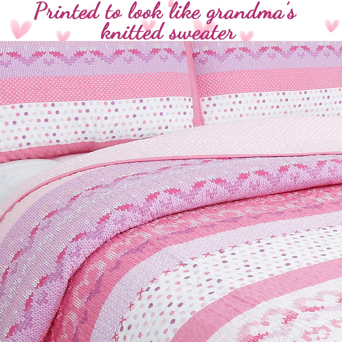 Cozy Line Home Fashions Cute Pink Butterfly Stripe Hearts 100% Cotton Soft Bedding Quilt Set, Coverlet, Bedspread (Queen - 3 Piece)