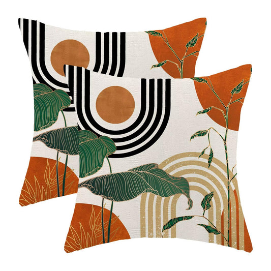 AEIOAE Burnt Orange Boho Pillow Covers 16 x 16 Set of 2 Minimalist Tropical Retro Mid Century Decorative Throw Pillow Abstract Outdoor Linen Square Farmhouse Cushion Cover for Home Couch Sofa