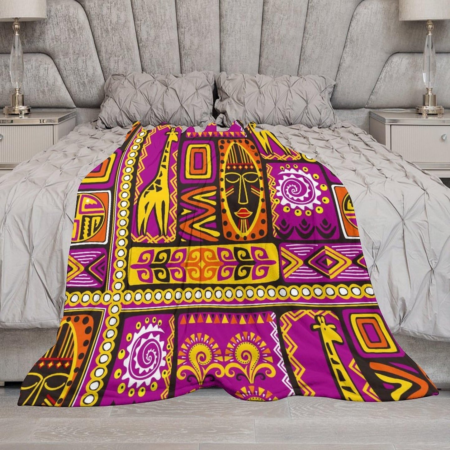 ZhiRain African Totems Throw Blanket American Kwanzaa Black History Month Juneteenth Blanket for Sofa Bed Couch Chair Or Dorm 50"x60"