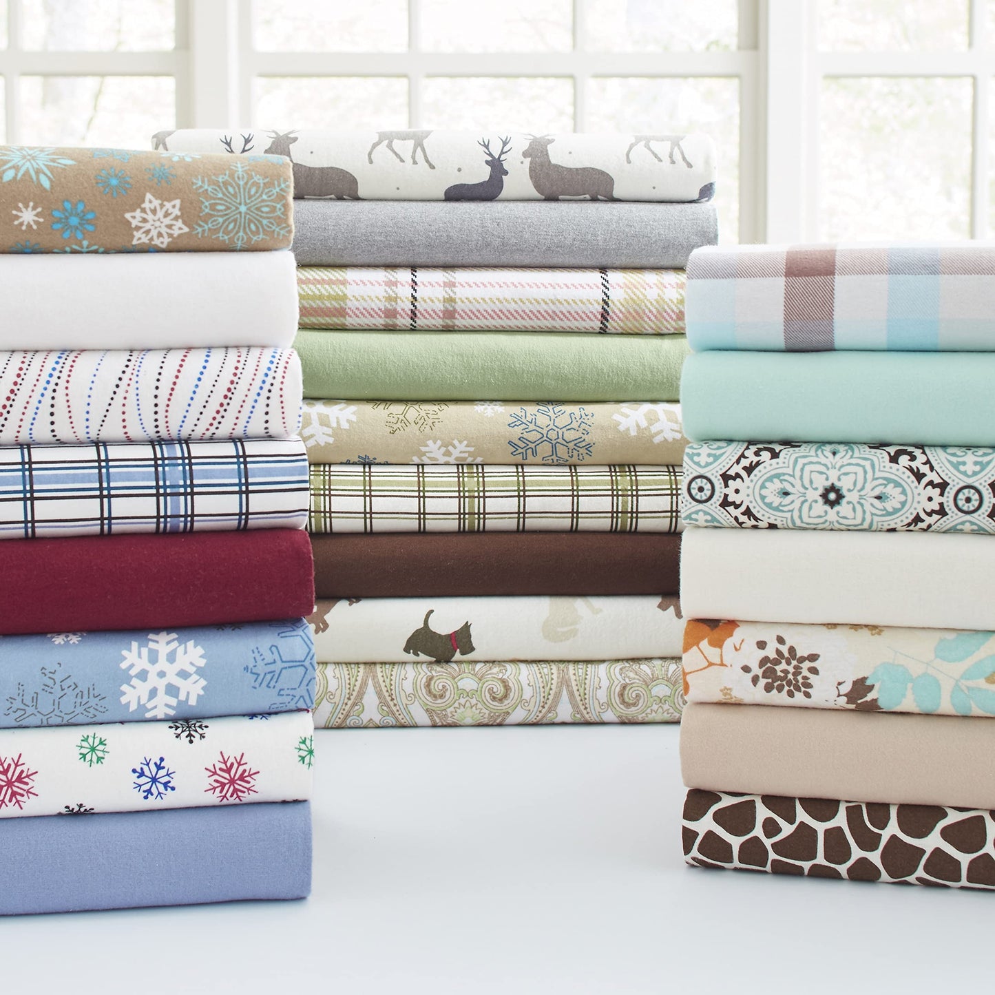 Pointehaven Heavy Weight Flannel Sheet Set, Queen, Snow Flakes - Warm & Cozy - 100% Cotton Flannel Pre-Shrunk -170 GSM -Deep Pockets -Easy Fit Elastic All Around-Comfy Double Brushed